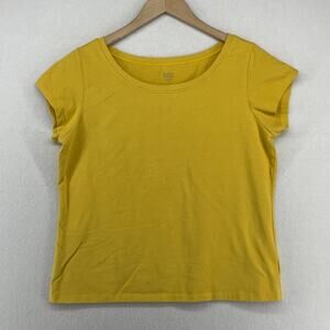 EILEEN FISHER Top L Stretch Organic Cotton Round Neck Cap Sleeve Yellow USA